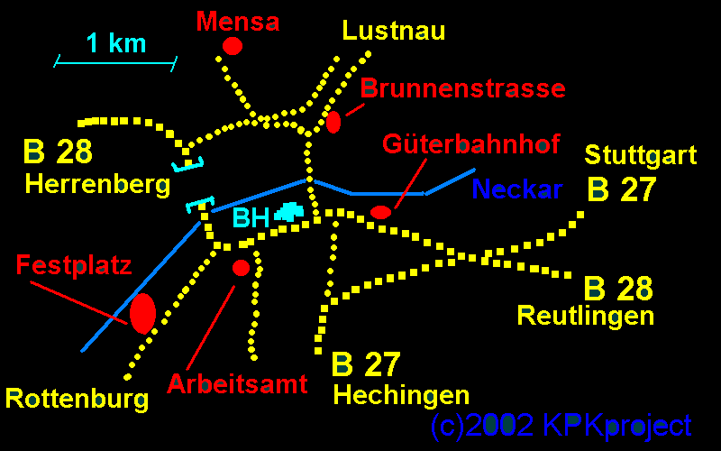 (c)2002 KPKproject - Flohmrkte im Tbinger Gebiet - Lageplan mit den wichtigsten Strassen zur Orientierung