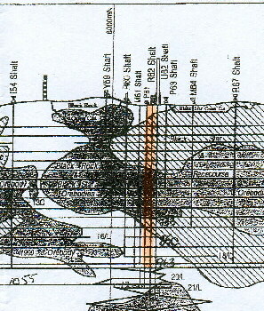 Stollenplan mit Einzeichnung unserer Einfahrtsebene (c) Mt. Isa Mines Ltd.