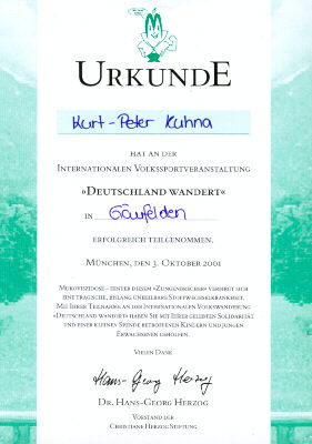 Nebringen - Urkunde bezglich der Teilnahme