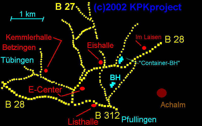 (c)2002 KPKproject - Flohmärkte im Reutlinger Gebiet - Lageplan mit den wichtigsten Strassen zur Orientierung