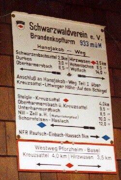 Brandenkopf - Tafel des Schwarzwald Vereins am Wirtshaus